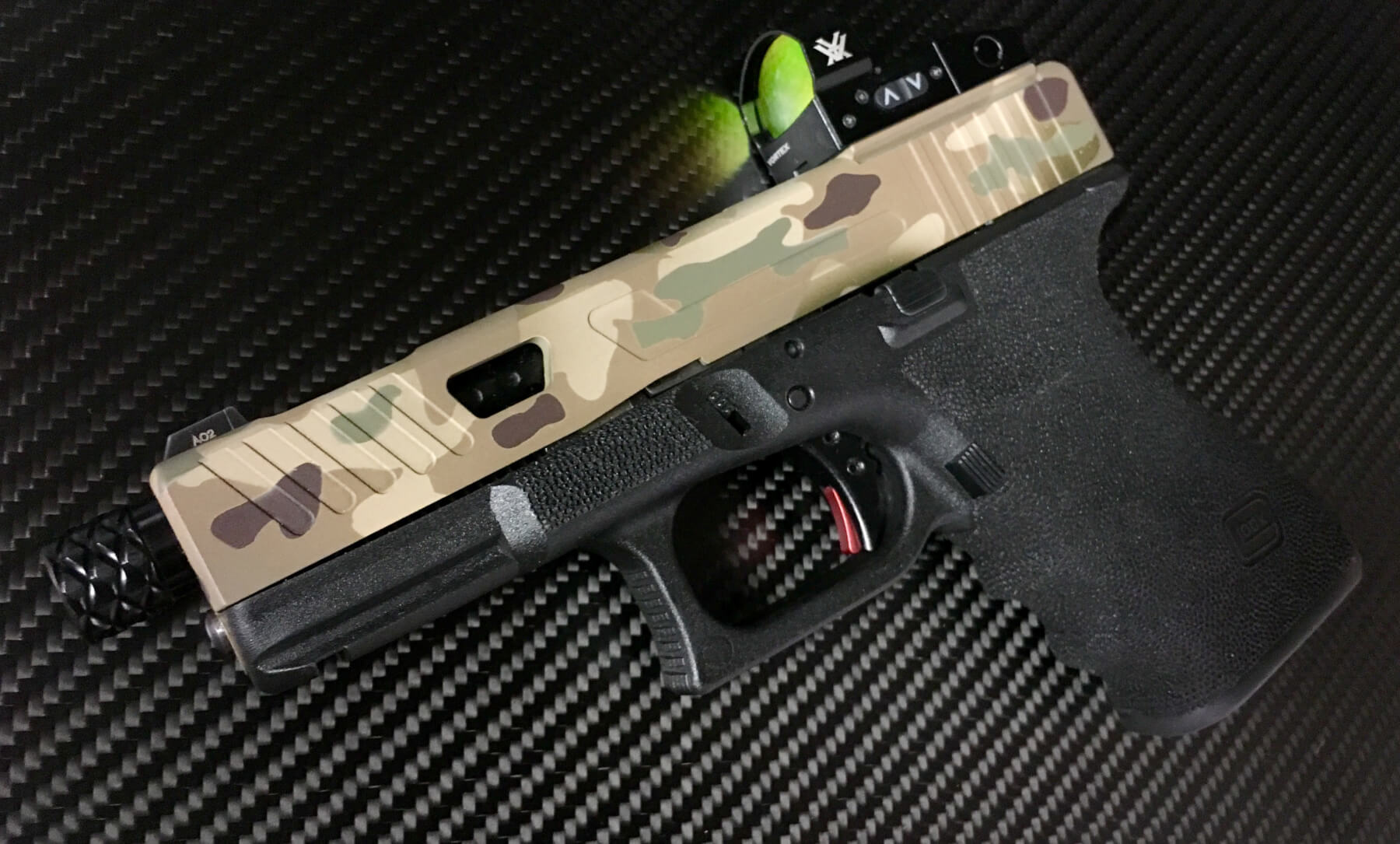 GLOCK 19 CUSTOM SLIDE MILLING, RMR CUT + MULTICAM CERAKOTE