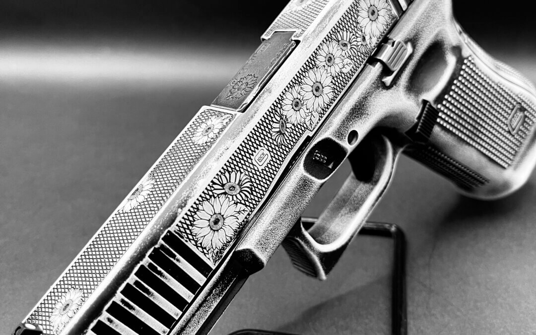 Glock 17 Custom Sunflower Laser Engraving & Battleworn Cerakote