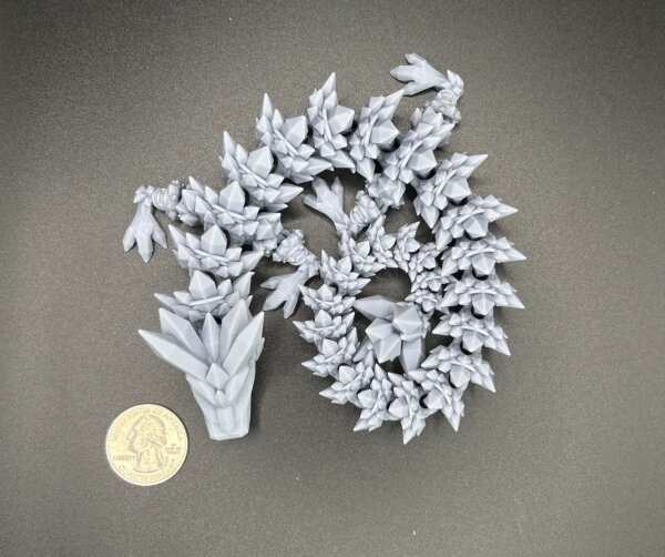 14” 3D Printed Articulating Crystal Dragon - Grey - Image 2