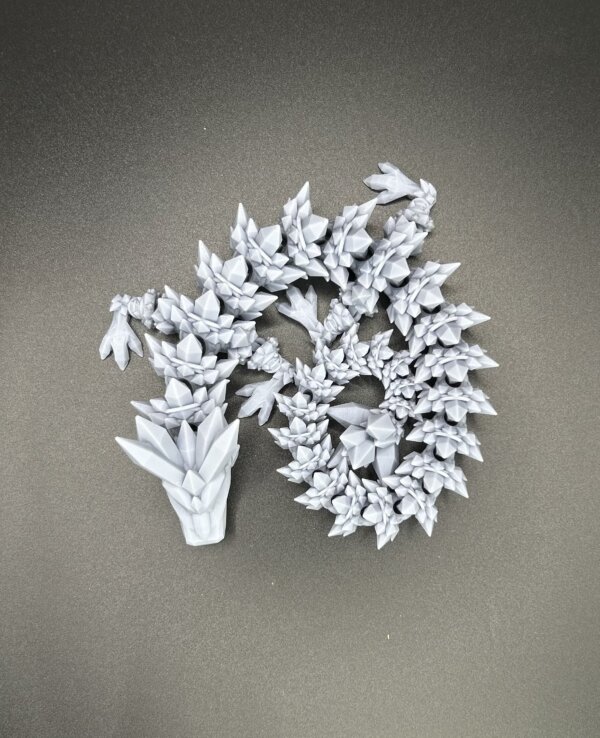 14” 3D Printed Articulating Crystal Dragon - Grey - Image 3